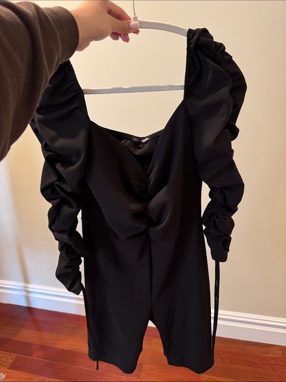 Fashion Nova Black Ruched Sleeve Jumpsuit Romper